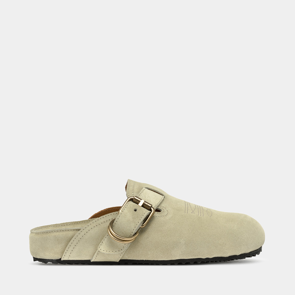 BUTTERO: CORTONA MULES IN BEIGE SUEDE