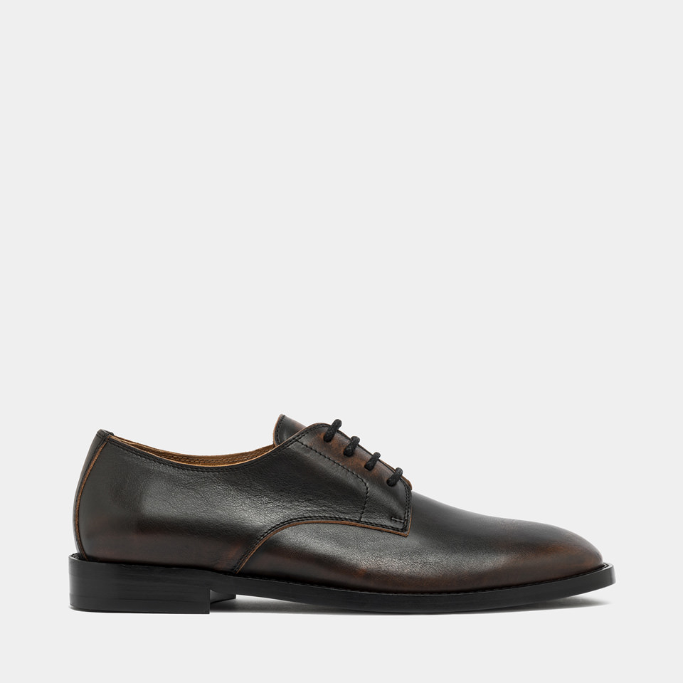 BUTTERO: CASENTINO DERBY SHOES IN VINTAGE BROWN LEATHER