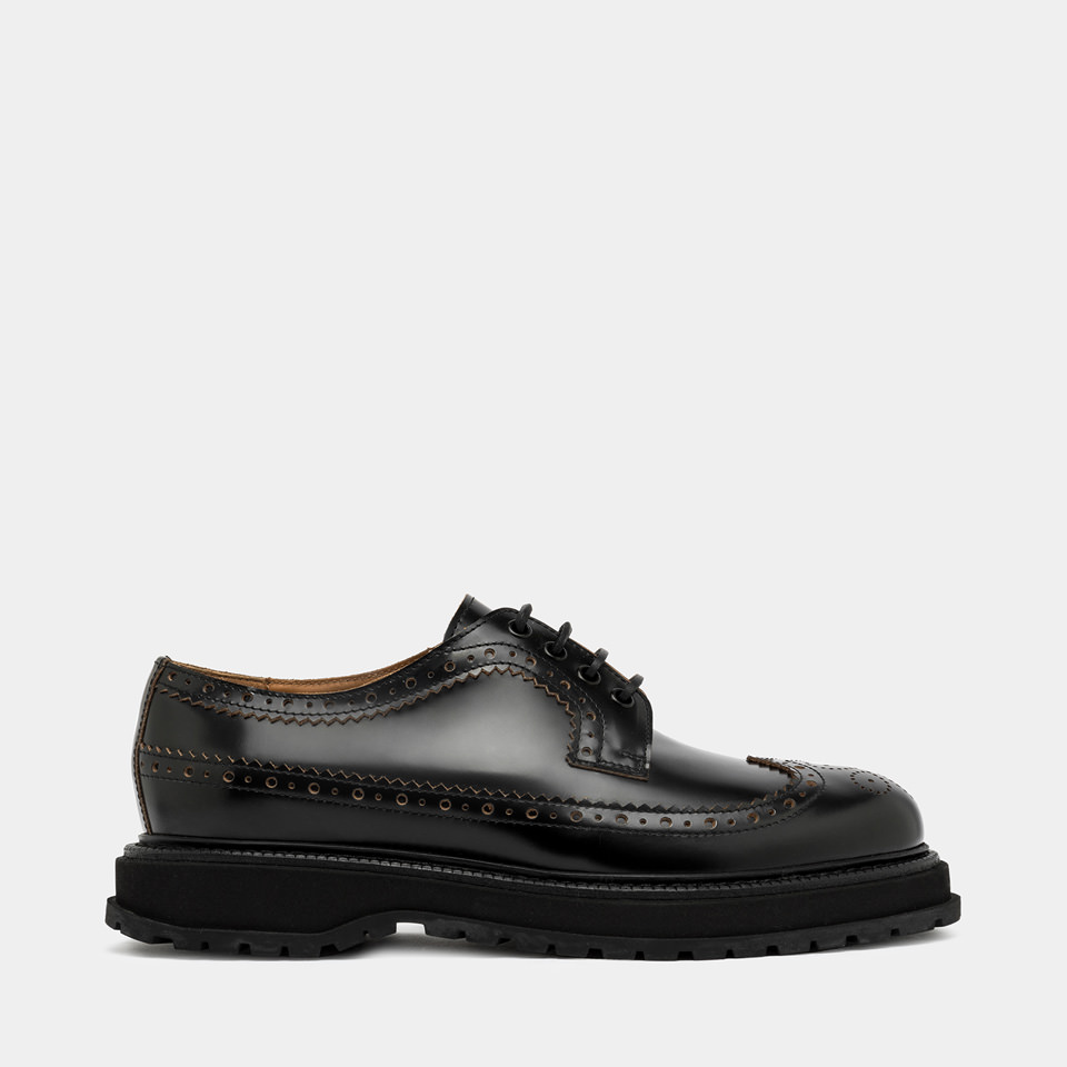 BUTTERO: LUCCA DERBY SHOES IN BLACK LEATHER