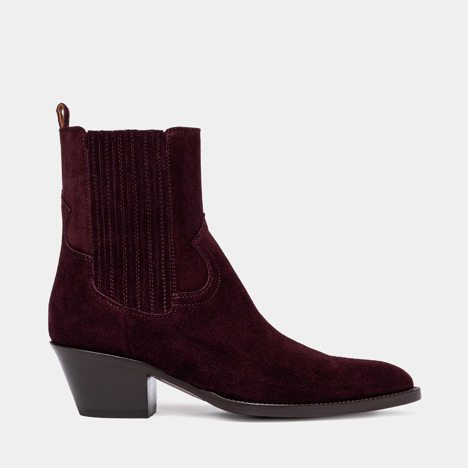 BUTTERO: ANNIE ANKLE BOOTS IN AMARONE BURGUNDY SUEDE