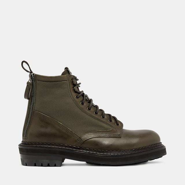 BUTTERO: CARGO COMMANDO BOOTS IN HUNTER GREEN NYLON AND LEATHER