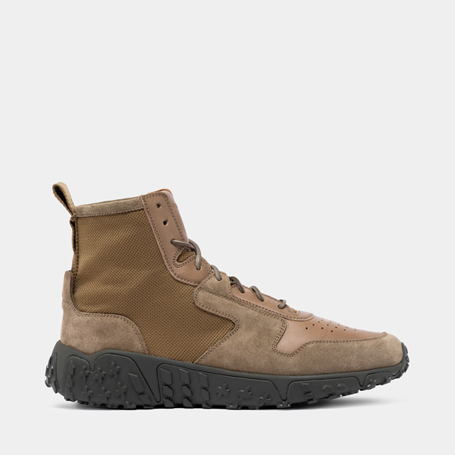 BUTTERO VINCI X MID SNEAKERS IN KHAKI LEATHER AND NYLON