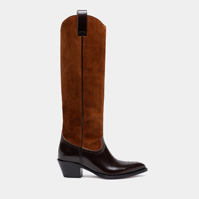 BUTTERO ANNIE BOOTS IN BROWN LEATHER AND SUEDE