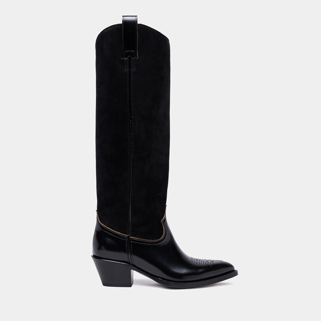 BUTTERO ANNIE BOOTS IN BLACK LEATHER AND SUEDE