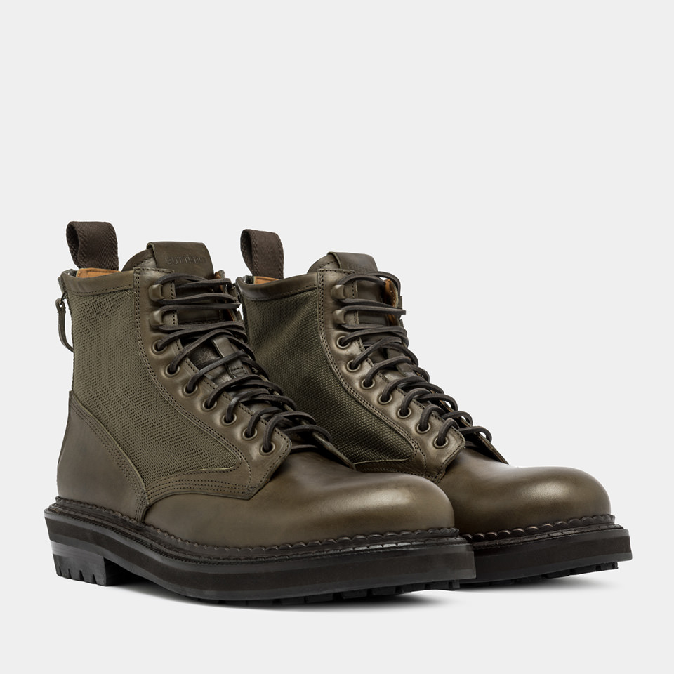 BUTTERO: CARGO COMMANDO BOOTS IN HUNTER GREEN NYLON AND LEATHER