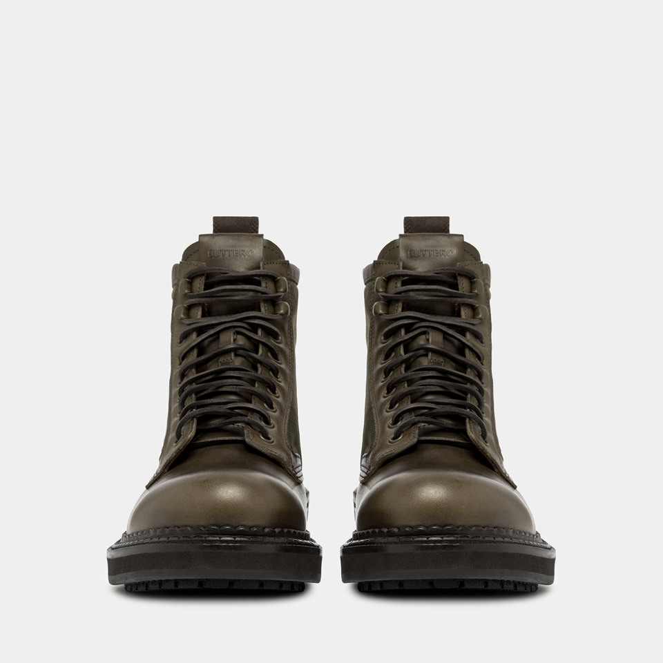 BUTTERO: CARGO COMMANDO BOOTS IN HUNTER GREEN NYLON AND LEATHER