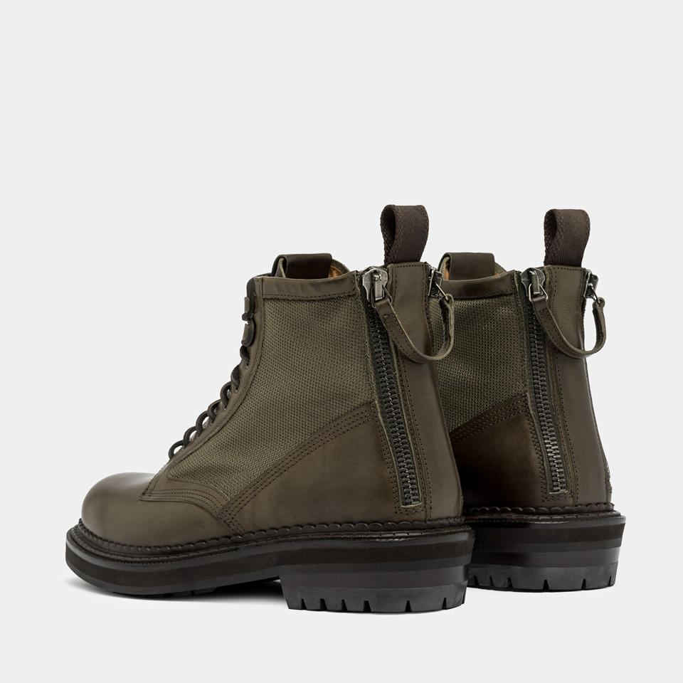 BUTTERO: CARGO COMMANDO BOOTS IN HUNTER GREEN NYLON AND LEATHER