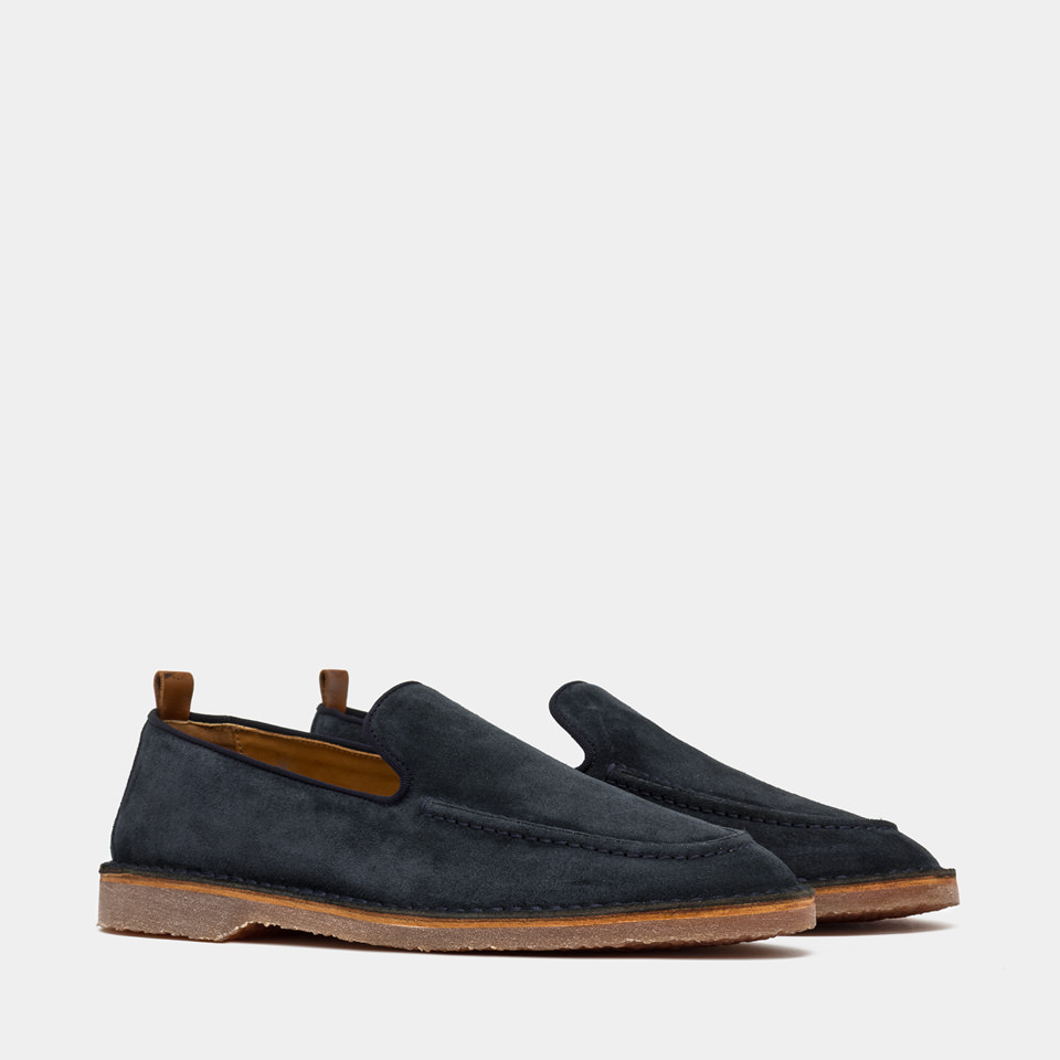 BUTTERO: ARGENTARIO LOAFER IN BLUE STORM SUEDE