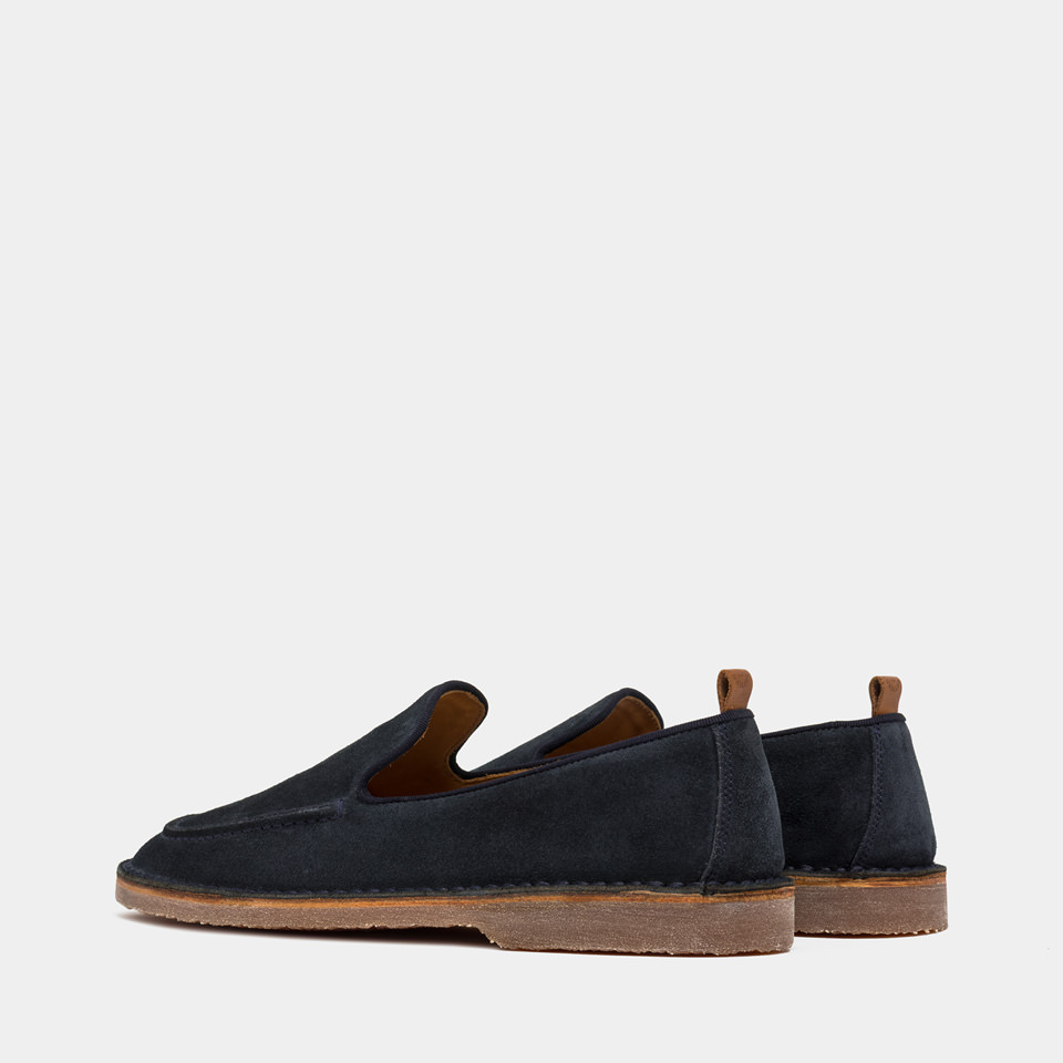 BUTTERO: ARGENTARIO LOAFER IN BLUE STORM SUEDE