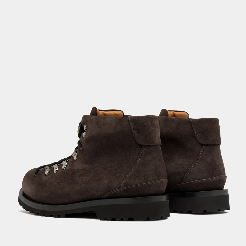 BUTTERO: CANALONE PEDULA-STYLE ANKLE BOOTS IN DARK BROWN SUEDE