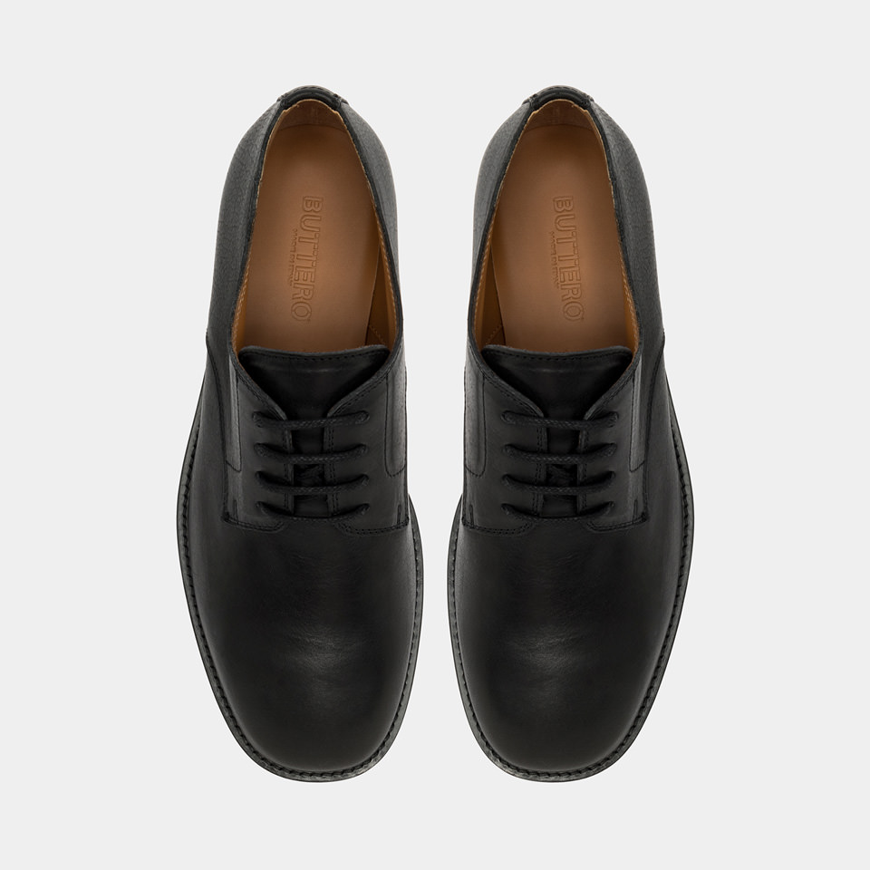 BUTTERO: CASENTINO DERBY SHOES IN BLACK LEATHER