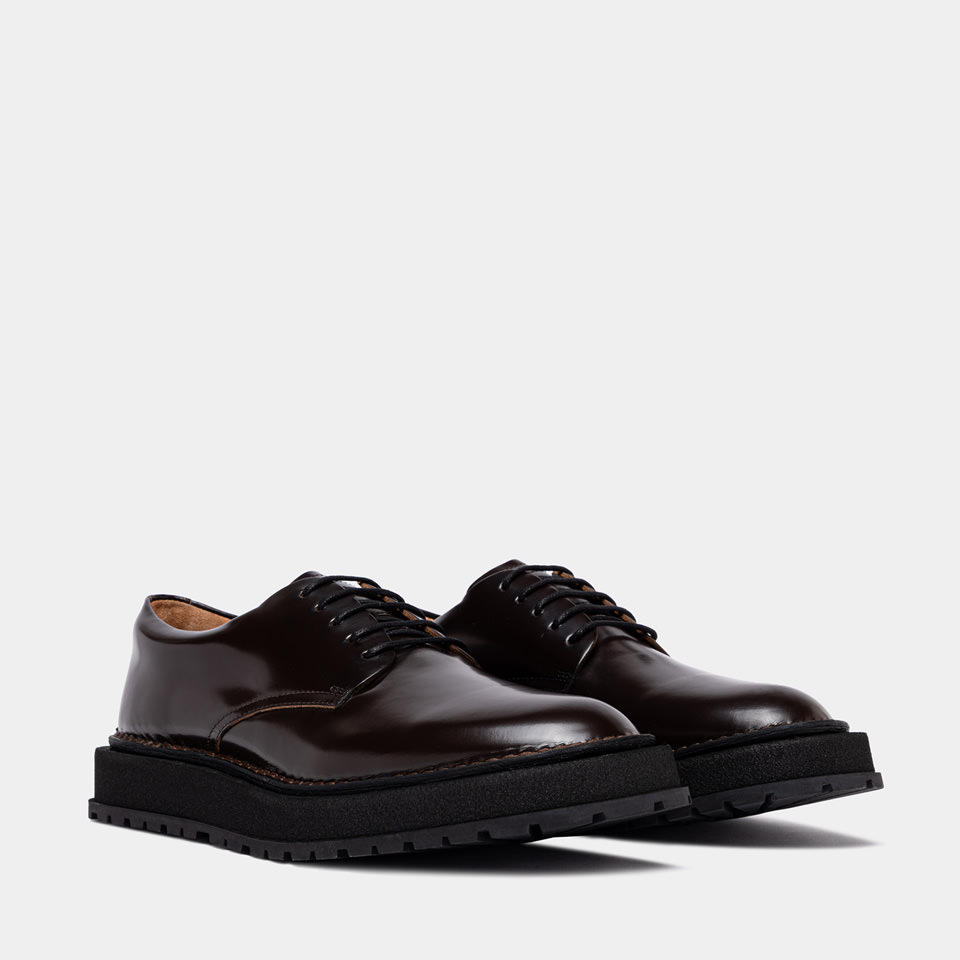 BUTTERO: AEDI DERBY SHOES IN EBONY BLACK LEATHER 