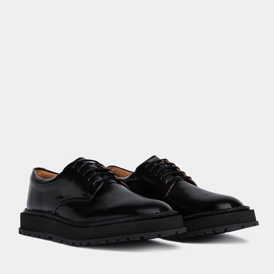 BUTTERO: AEDI DERBY SHOES IN BLACK BRUSHED LEATHER