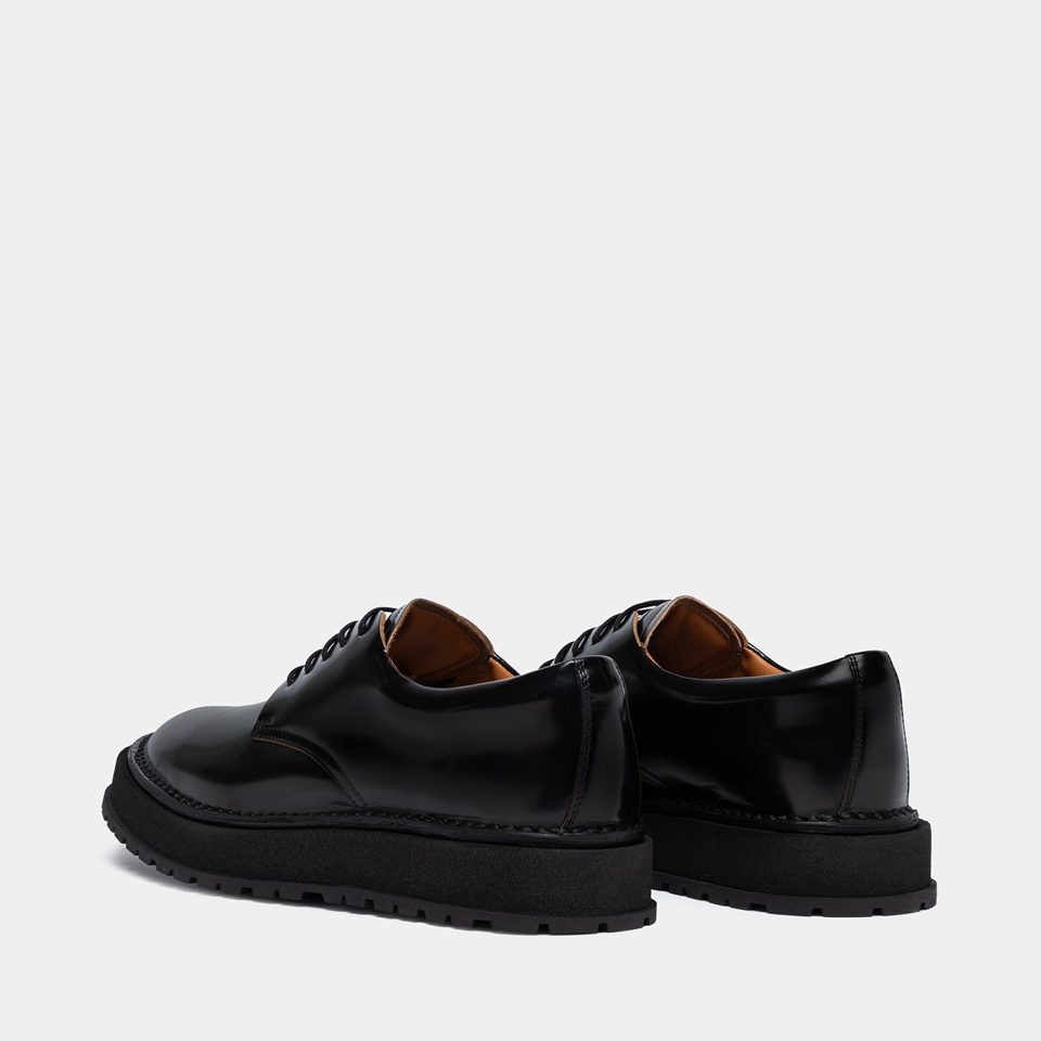 BUTTERO: AEDI DERBY SHOES IN BLACK BRUSHED LEATHER