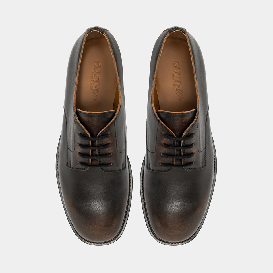 BUTTERO: CASENTINO DERBY SHOES IN VINTAGE BROWN LEATHER