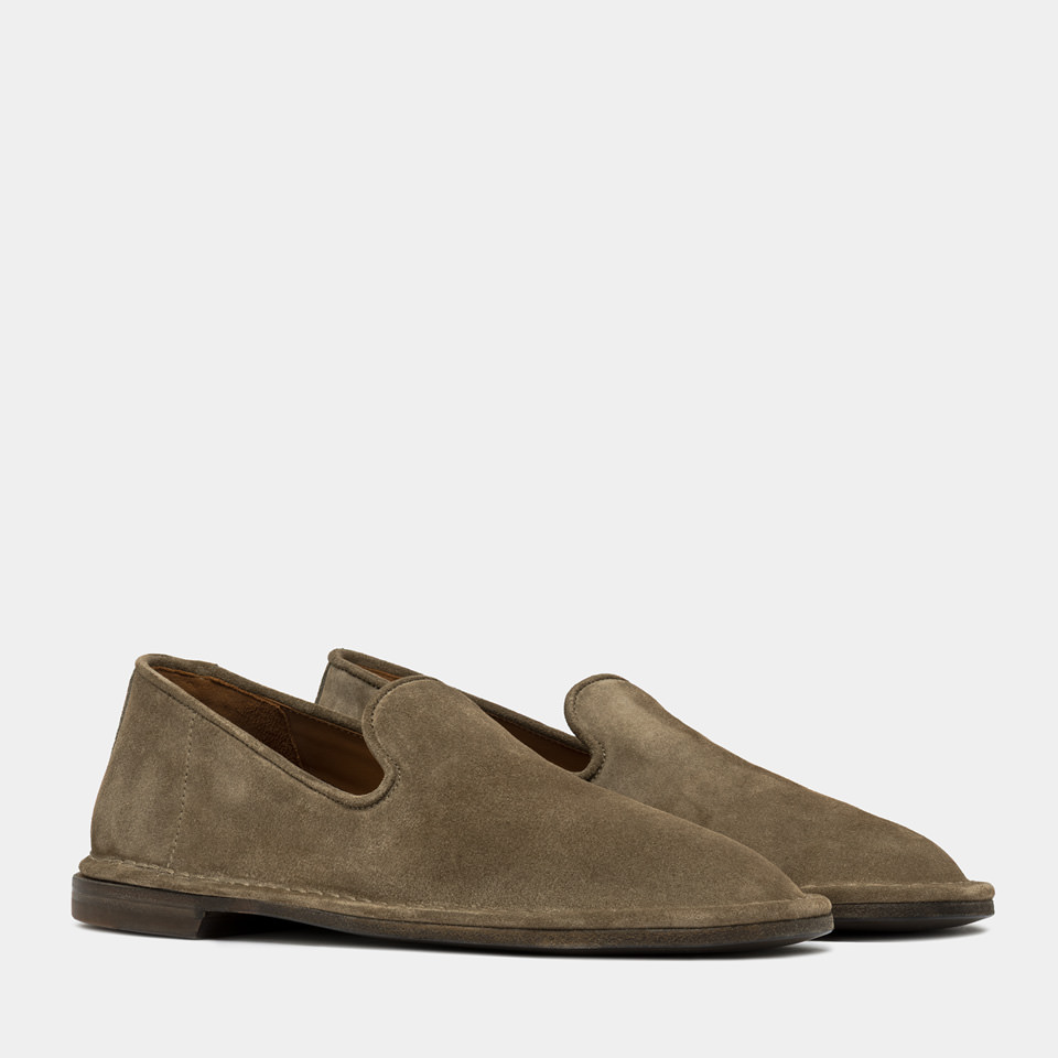 BUTTERO: ERCOLE SLIPPERS IN LEAD GRAY SUEDE