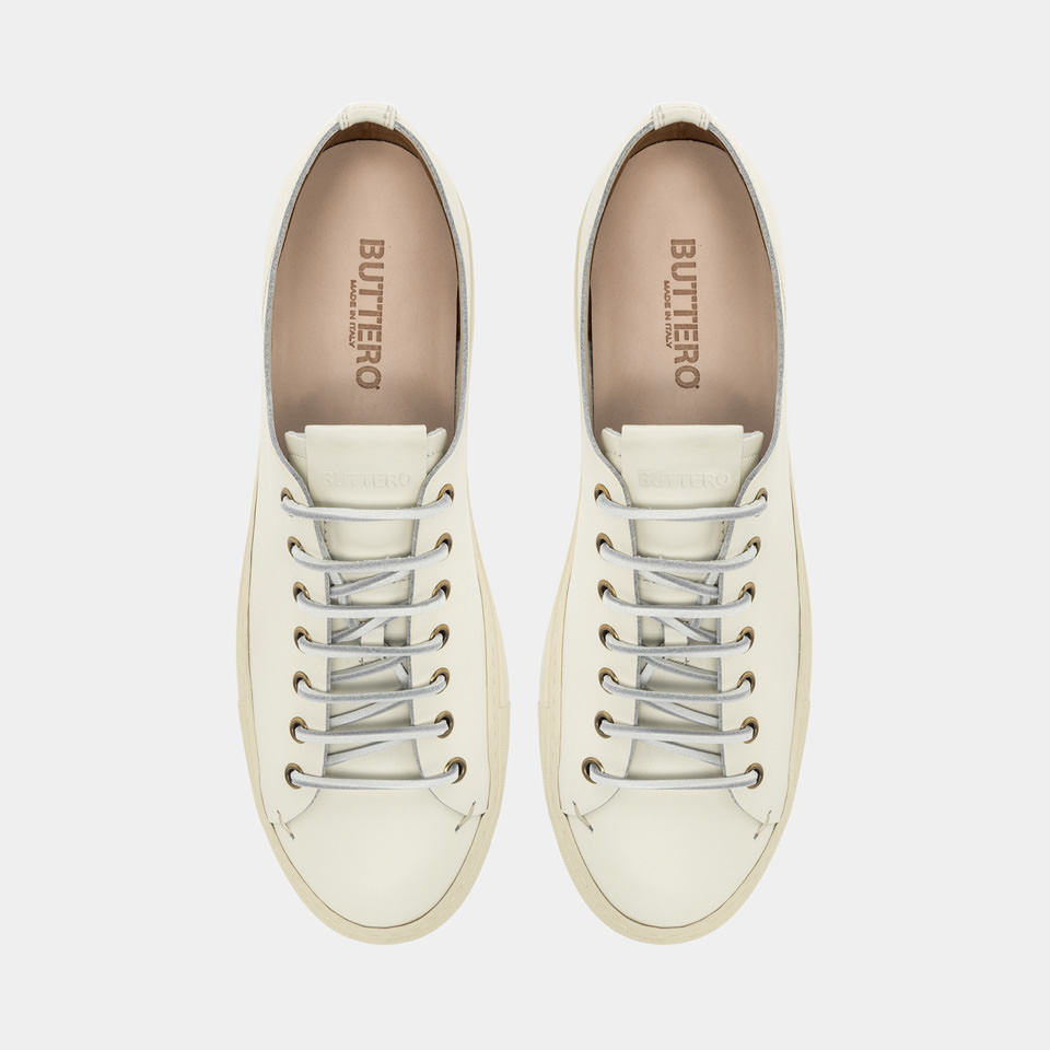 BUTTERO: SNEAKERS TANINO IN PELLE BIANCO