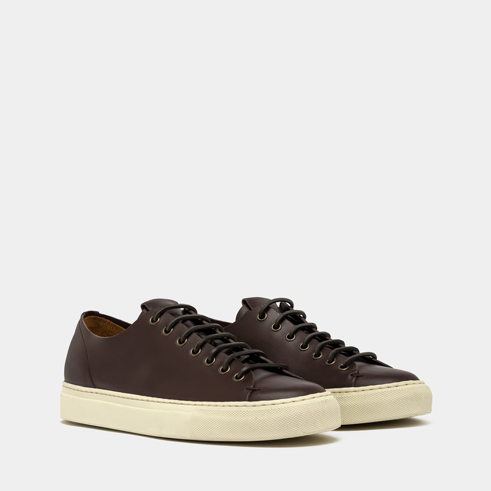 BUTTERO: TANINO SNEAKERS IN EBONY LEATHER