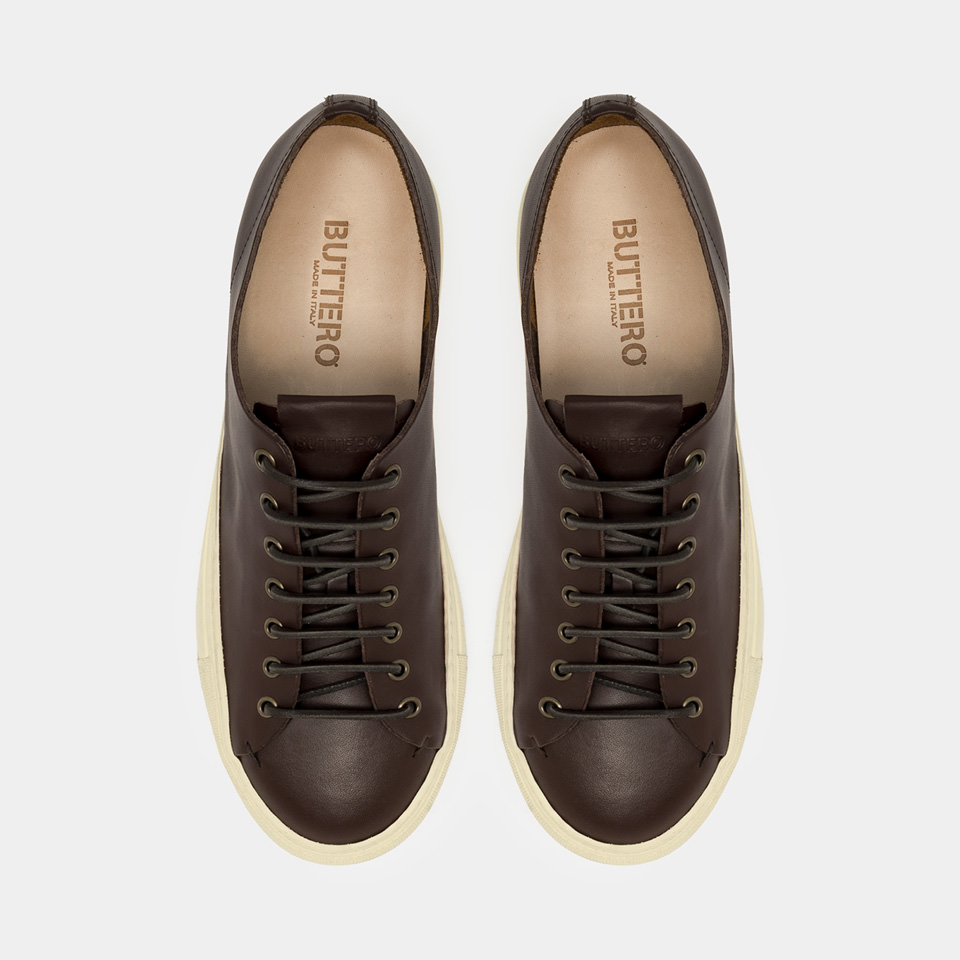 BUTTERO: TANINO SNEAKERS IN EBONY LEATHER