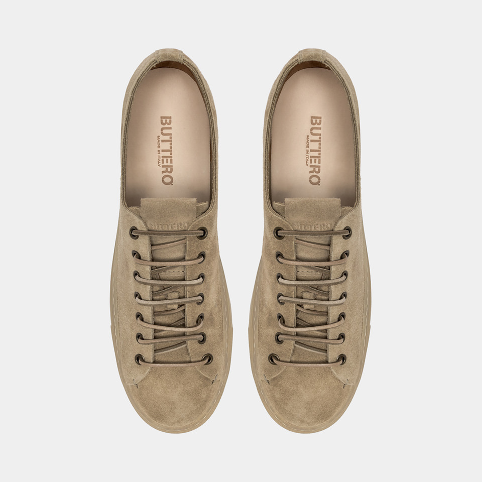 BUTTERO: SNEAKERS TANINO IN SUEDE BEIGE