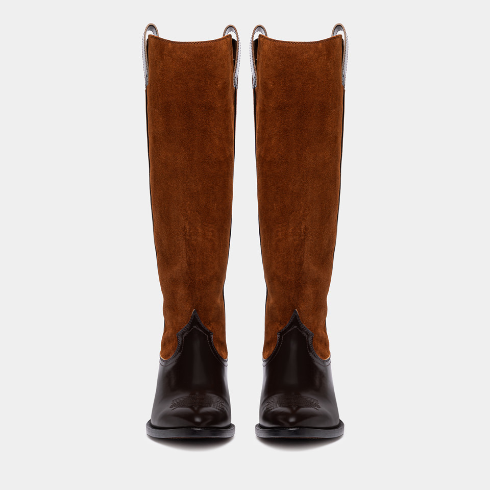 BUTTERO: ANNIE BOOTS IN BROWN LEATHER AND SUEDE