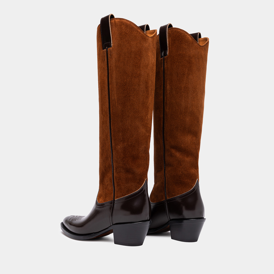 BUTTERO: BOTTE ANNIE EN CUIR ET DAIM MARRON