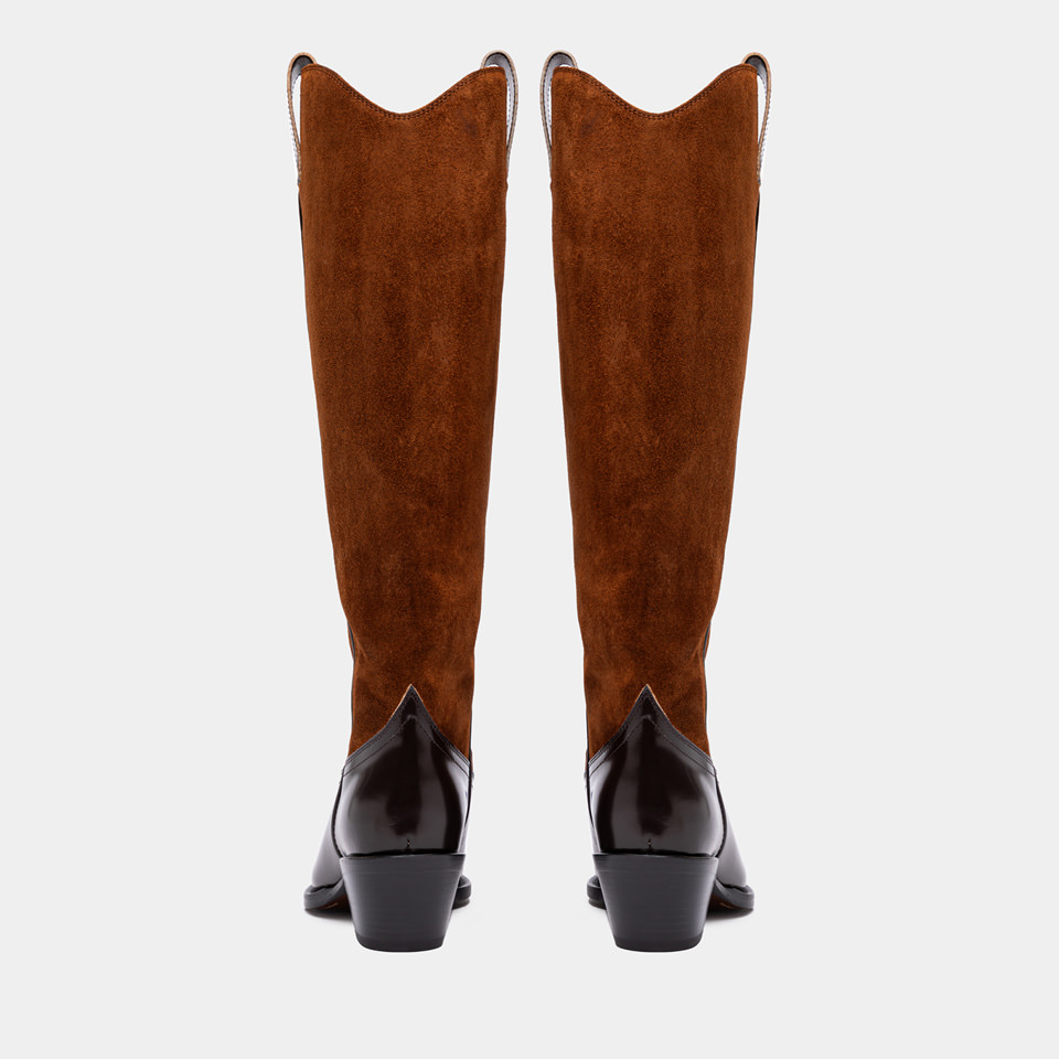 BUTTERO: BOTTE ANNIE EN CUIR ET DAIM MARRON