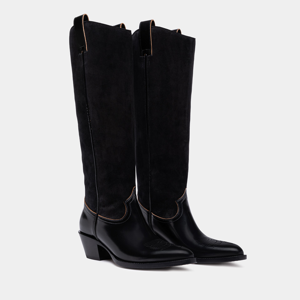 BUTTERO: BOTTE ANNIE EN CUIR ET DAIM  NOIR