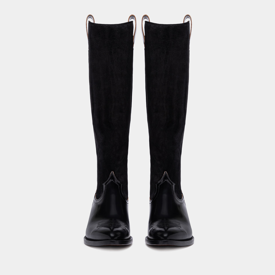 BUTTERO: ANNIE BOOTS IN BLACK LEATHER AND SUEDE