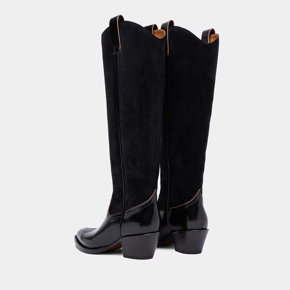 BUTTERO: ANNIE BOOTS IN BLACK LEATHER AND SUEDE