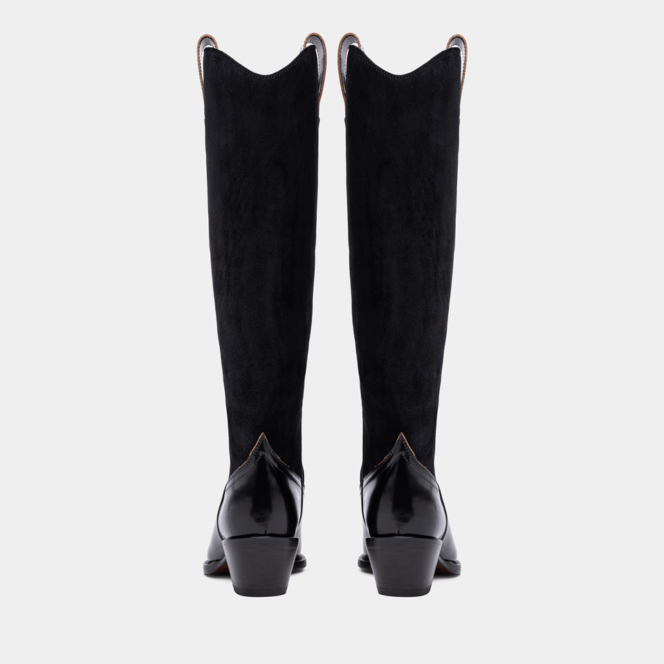 BUTTERO: ANNIE BOOTS IN BLACK LEATHER AND SUEDE