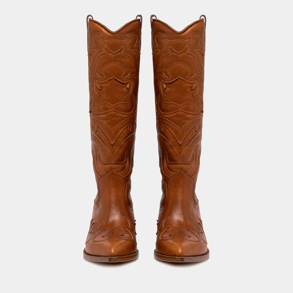BUTTERO: FLEE BOOTS IN LIGHT BROWN LEATHER