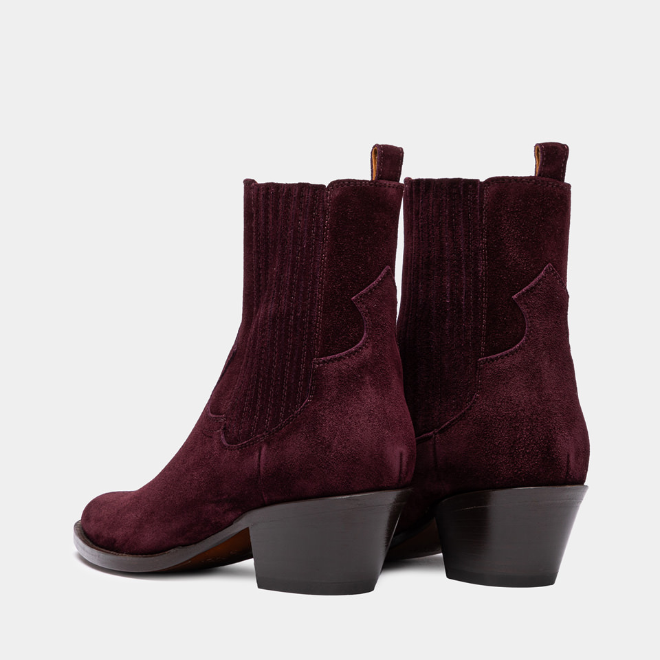 BUTTERO: ANNIE ANKLE BOOTS IN AMARONE BURGUNDY SUEDE