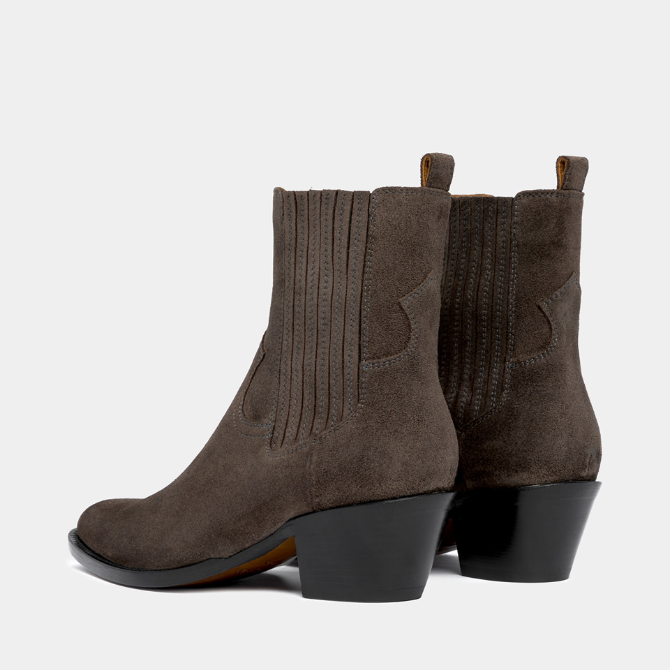 BUTTERO: ANNIE ANKLE BOOTS IN DARK BROWN SUEDE