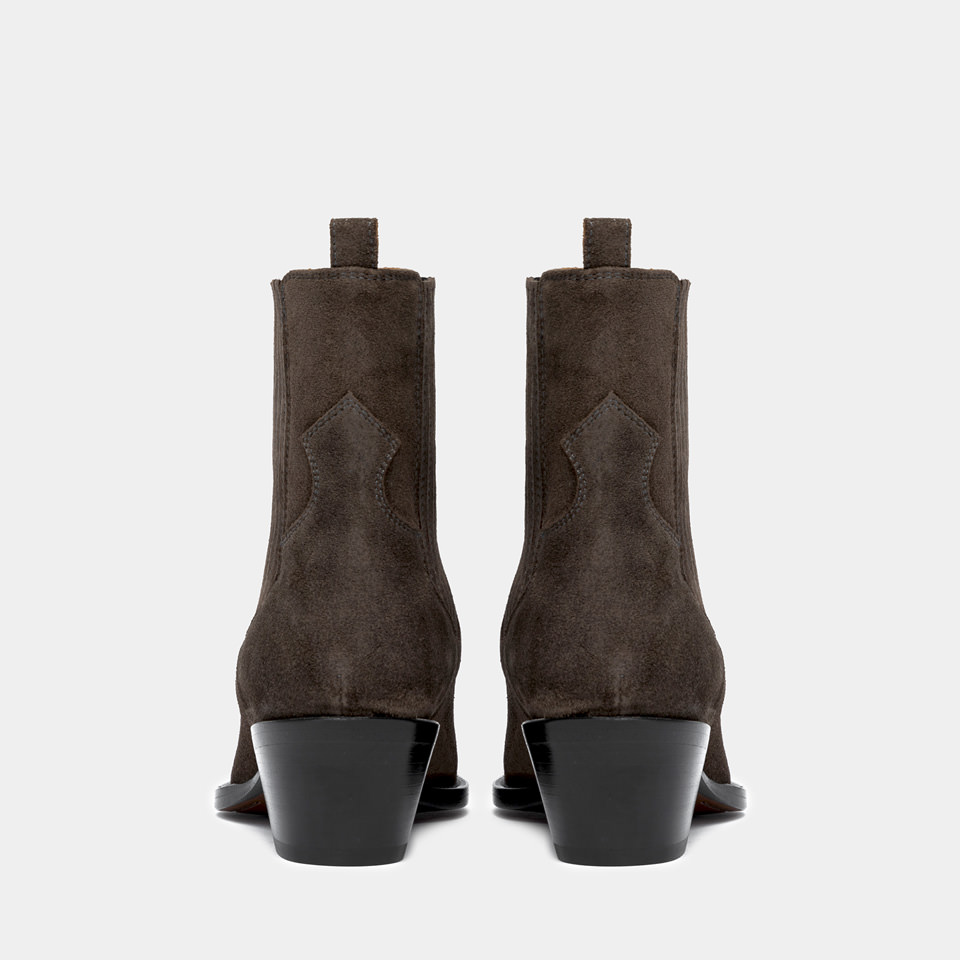 BUTTERO: ANNIE ANKLE BOOTS IN DARK BROWN SUEDE